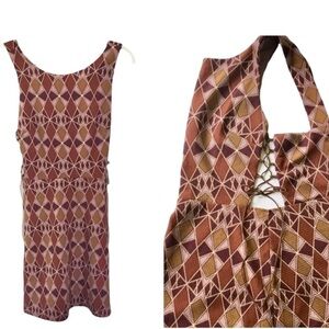 Charlotte Russe Geometric Boho Dress Cut Out Sides with Lace Up Leather Ties